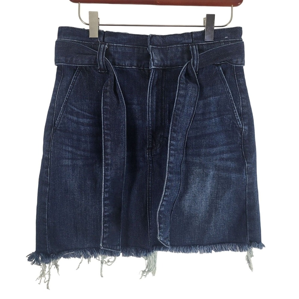 Express Mini Skirt 4 Womens Dark Wash Raw Hem‎ Extreme High Rise Bottoms